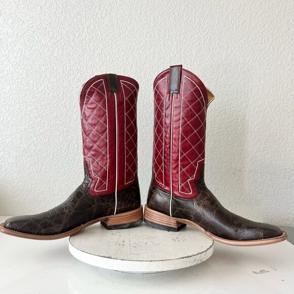 Rod Patrick Mens Cowboy Boots 14.5AA Brown Mocha Bison Leather Square Toe RPM106 - Picture 7 of 12